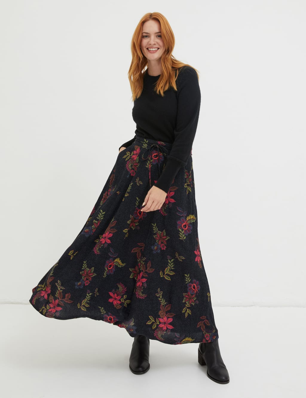 Long dark floral skirt sales