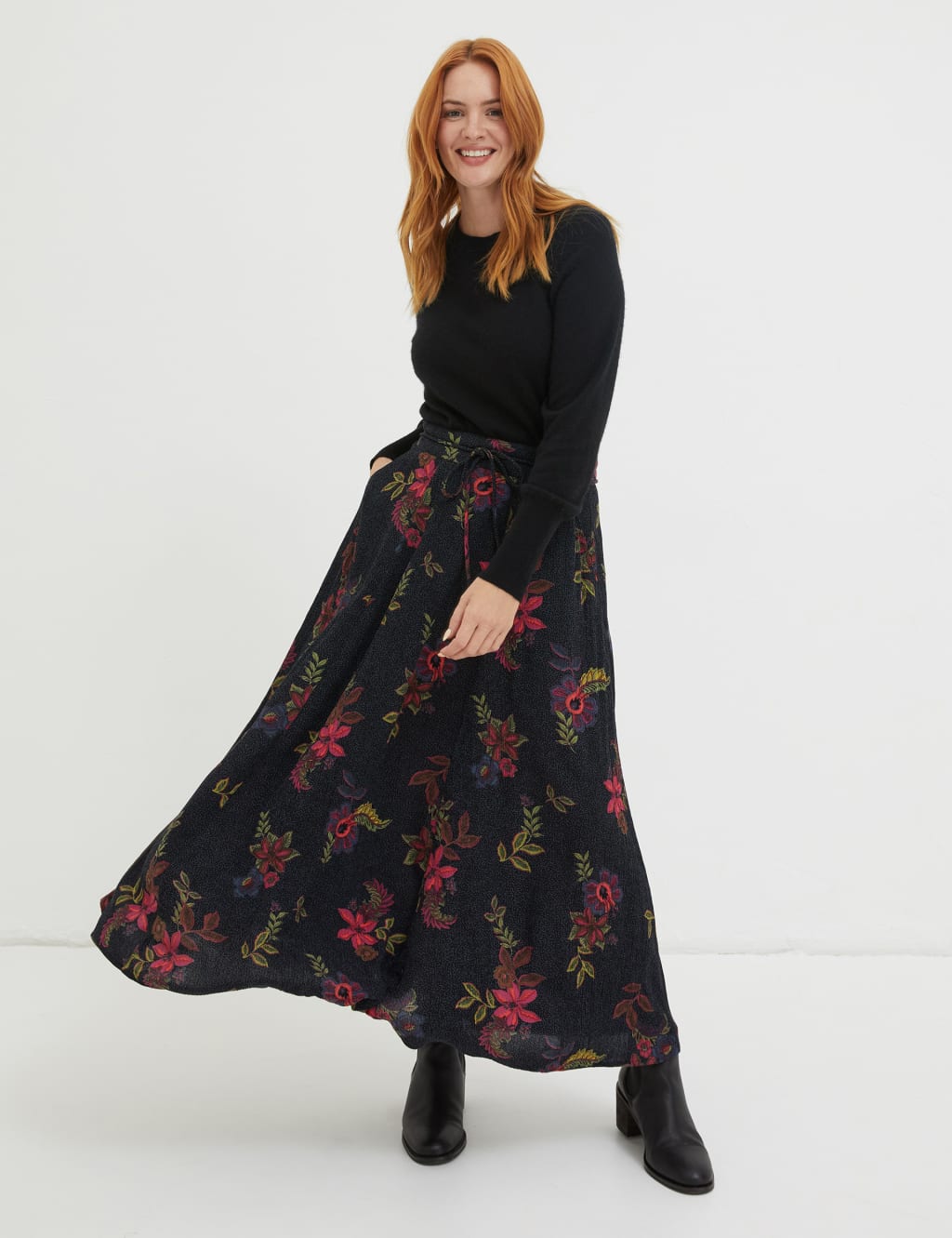 Floral Midi A-Line Skirt