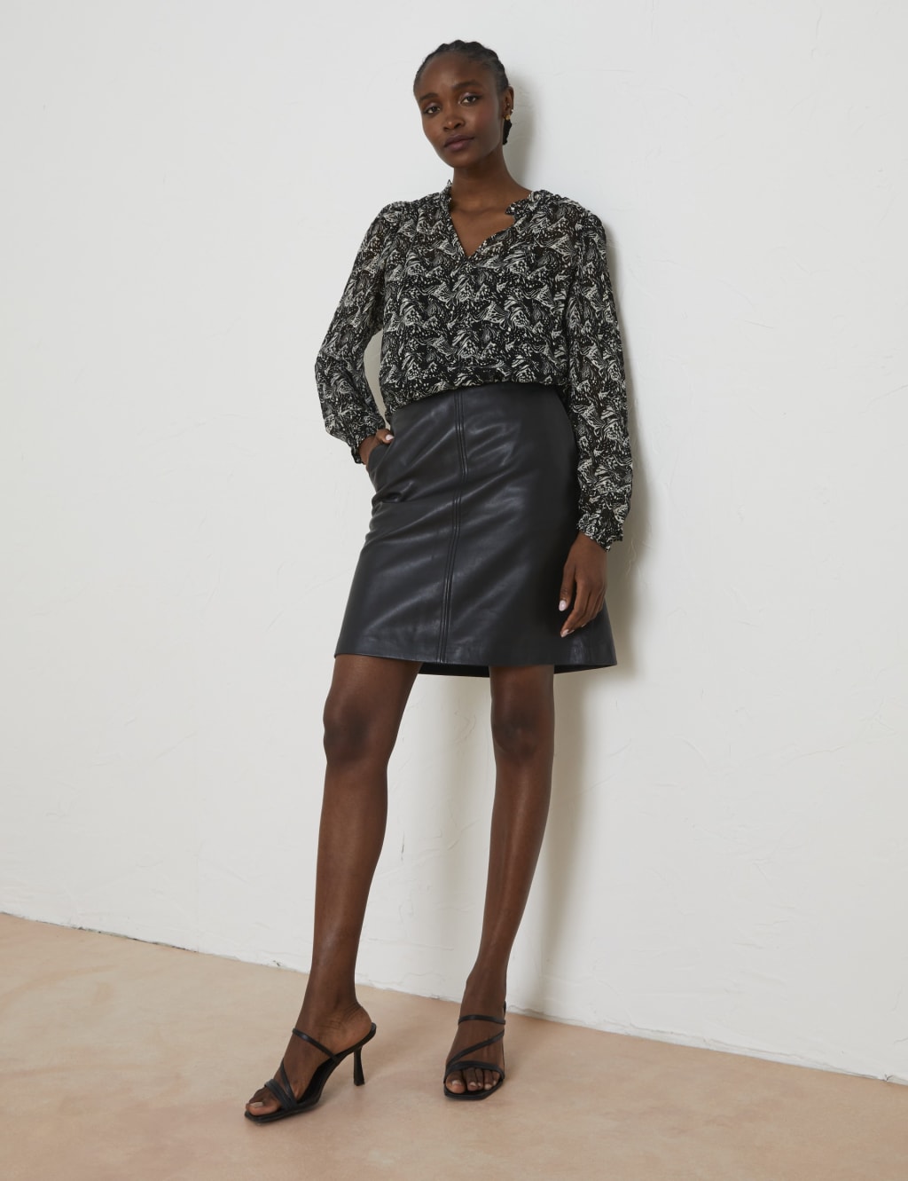 Leather Mini A-Line Skirt image 2