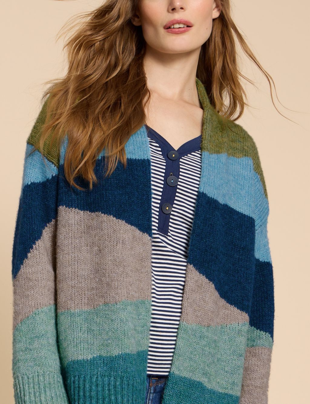 Colour Block Wrap Cardigan with Wool image 5