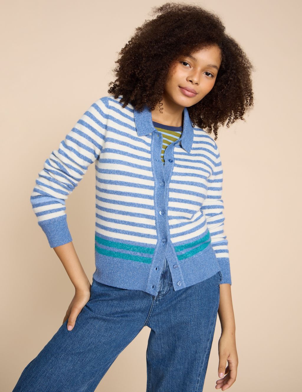 Striped Collared Button Front Cardigan image 1