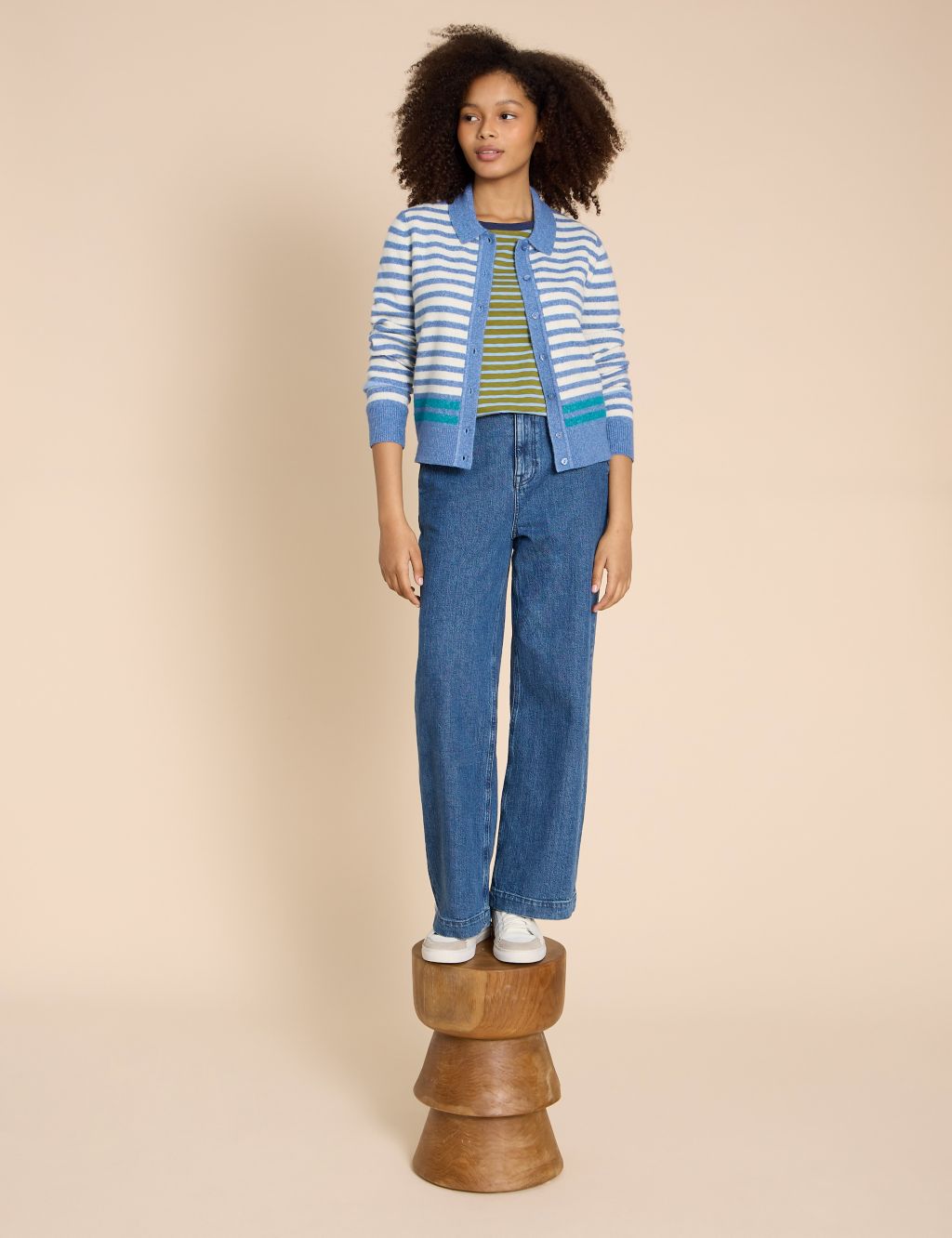 Striped Collared Button Front Cardigan image 3