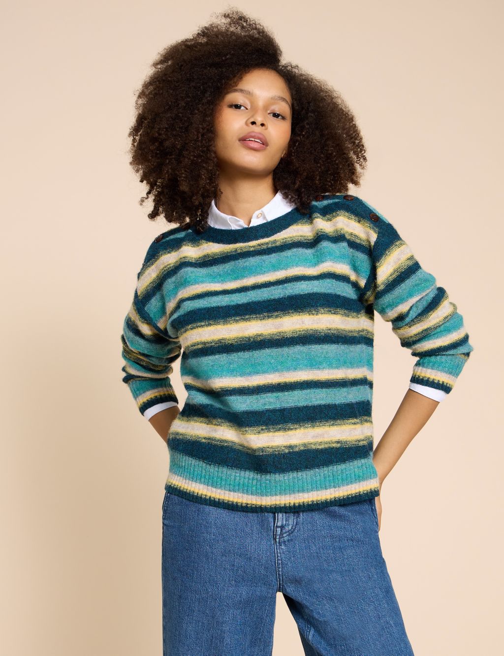 Recycled Blend Striped Crew Neck Jumper image 1