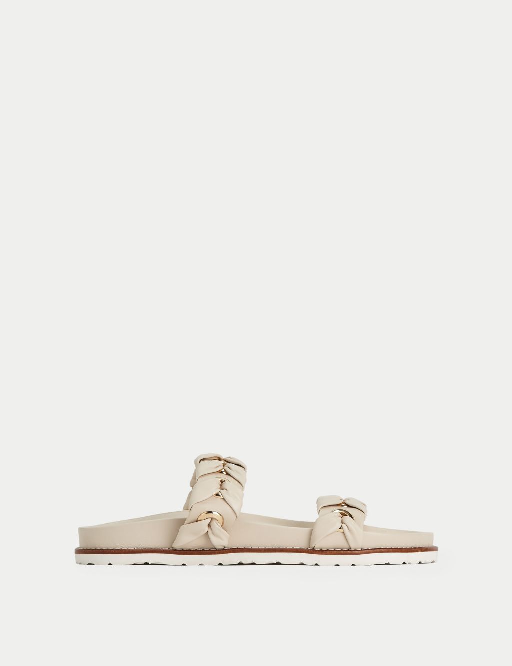 Leather Eyelet Detail Flat Sliders