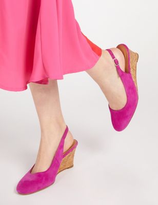 Jones Bootmaker Women's Suede Wedge Slingback Shoes - 3 - Pink, Pink,Beige,Light Blue