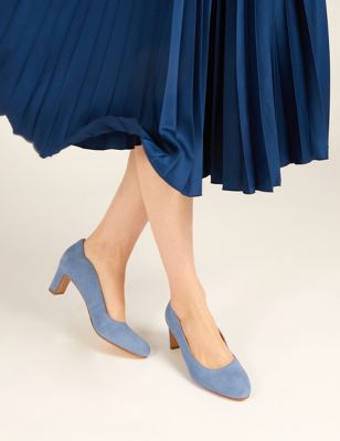 Jones Bootmaker Womens Suede Block Heel Court Shoes - 3.5 - Light Blue, Light Blue,Black,Navy,Beige