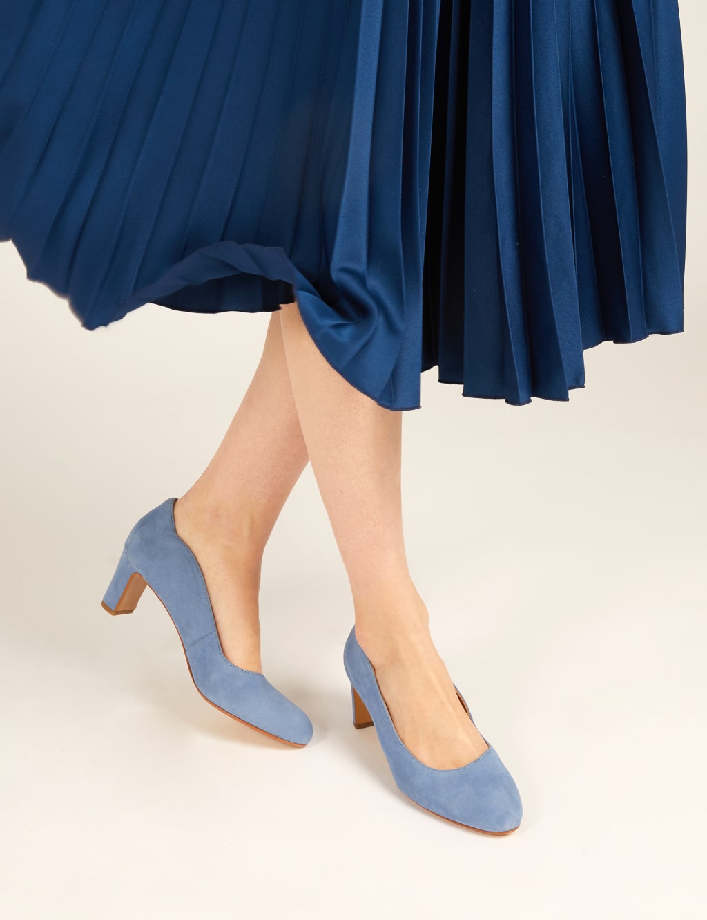 Suede Block Heel Court Shoes