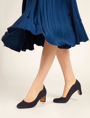Jones Bootmaker Womens Suede Block Heel Court Shoes - 7.5 - Navy, Navy,Black,Light Blue,Beige