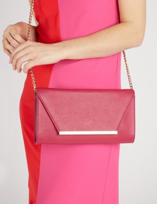 Jones Bootmaker Womens Leather Chain Strap Clutch Bag - Pink, Pink