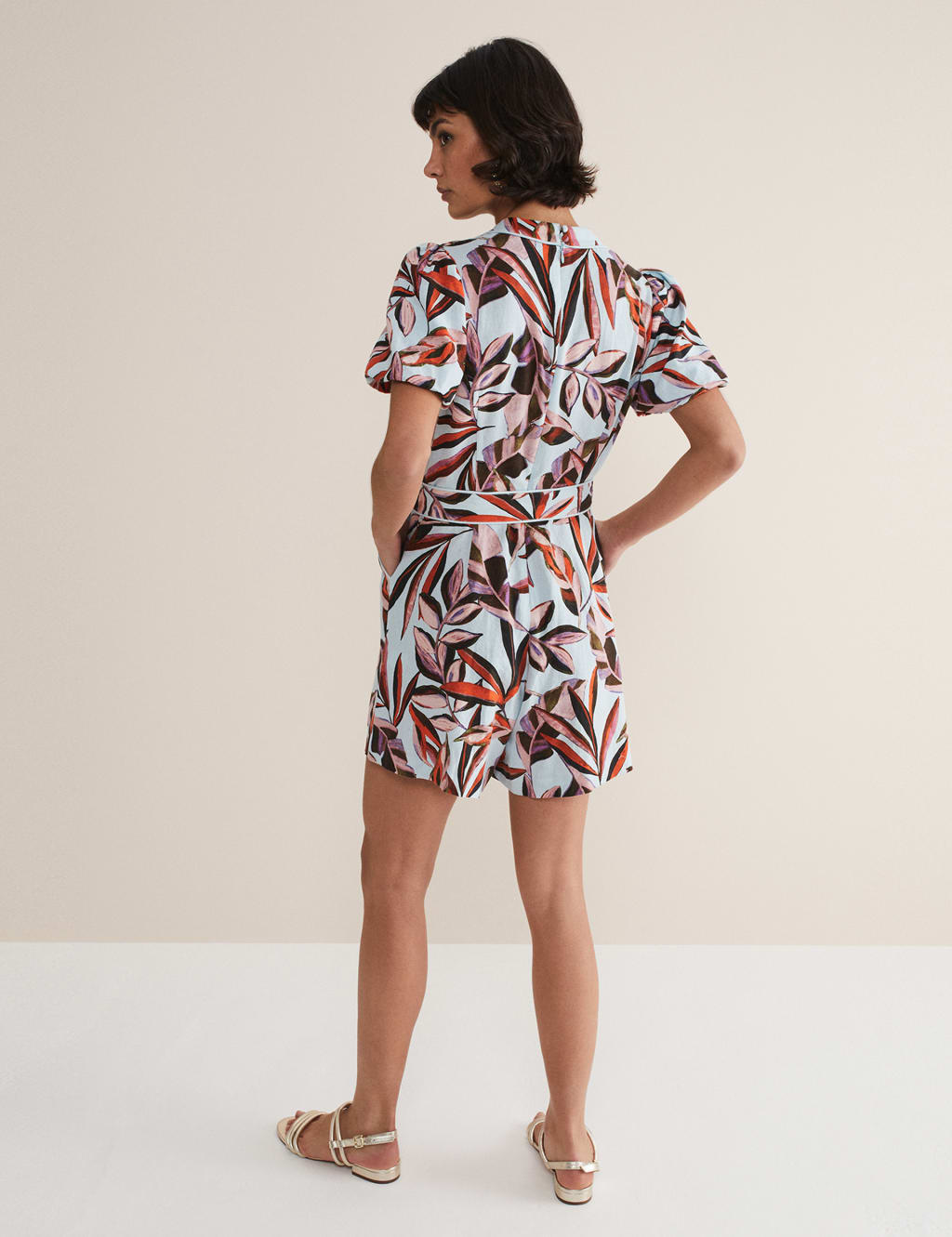Linen Rich V-Neck Short Sleeve Playsuit image 3