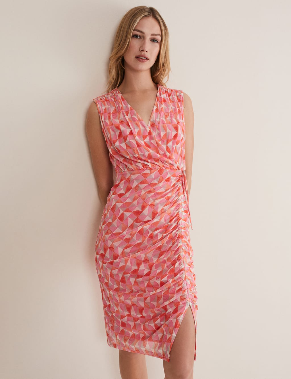 Geometric V-Neck Knee Length Wrap Dress image 1