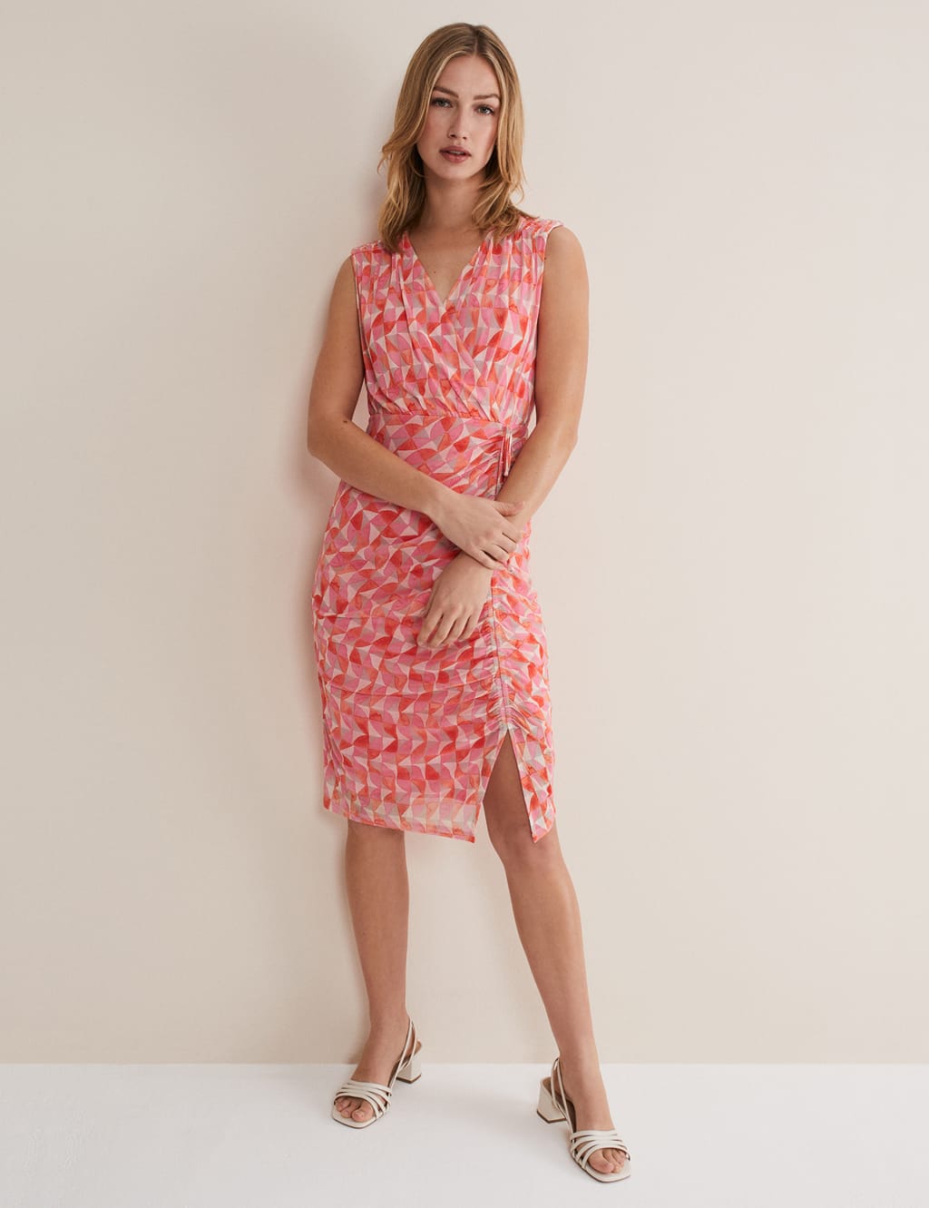 Geometric V-Neck Knee Length Wrap Dress image 4