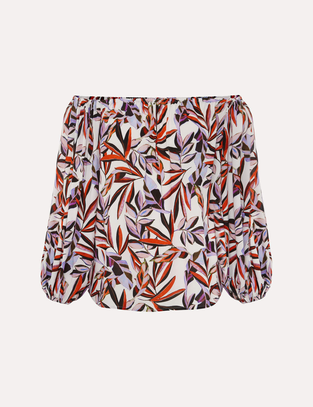 Leaf Print Bardot Puff Sleeve Blouse image 2