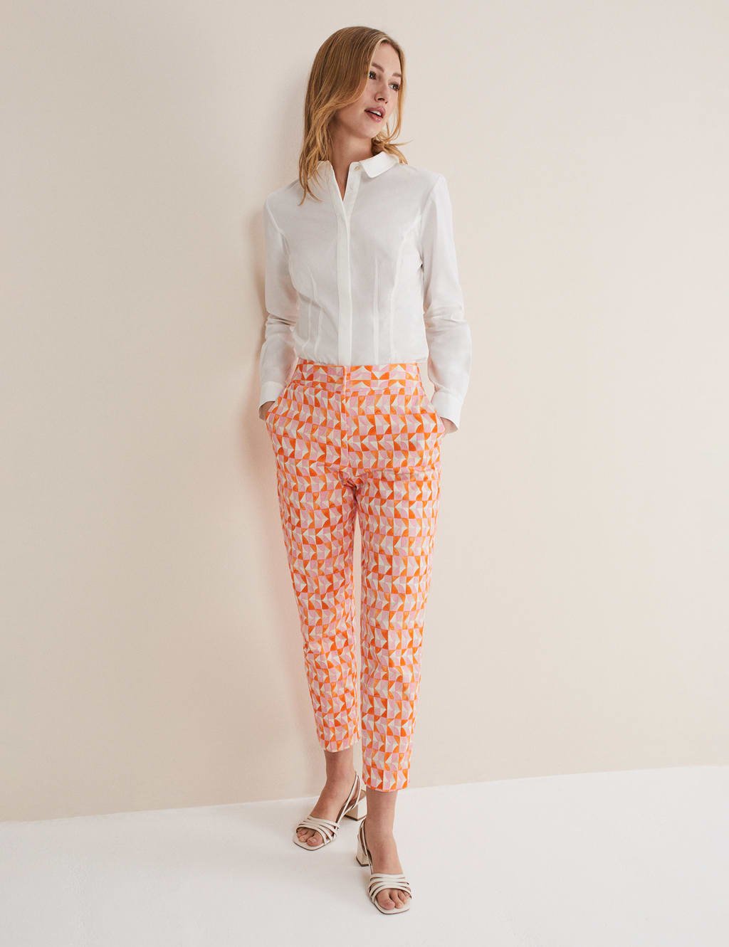 Cotton Rich Geometric Straight Leg Trousers image 1
