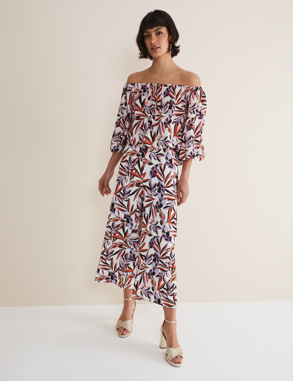 Printed Elasticated Waist Wide Leg Trousers image 1