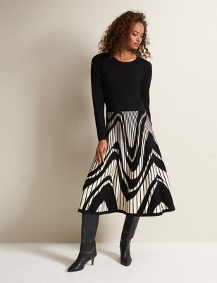Phase Eight Womens Knitted Jacquard Midi Waisted Dress - 10 - Black Mix, Black Mix
