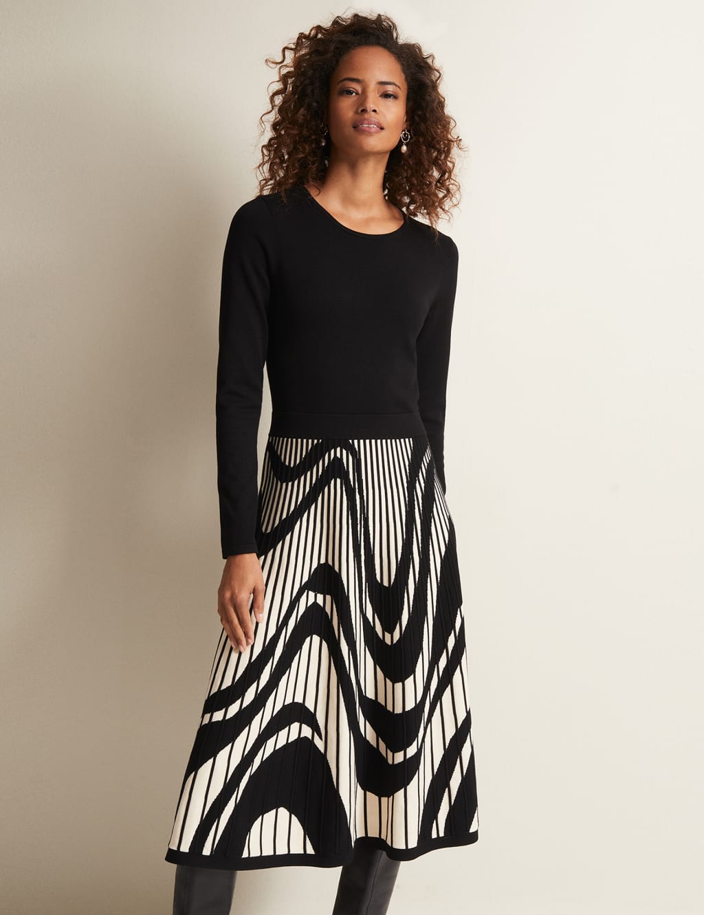 Knitted Jacquard Midi Waisted Dress image 4