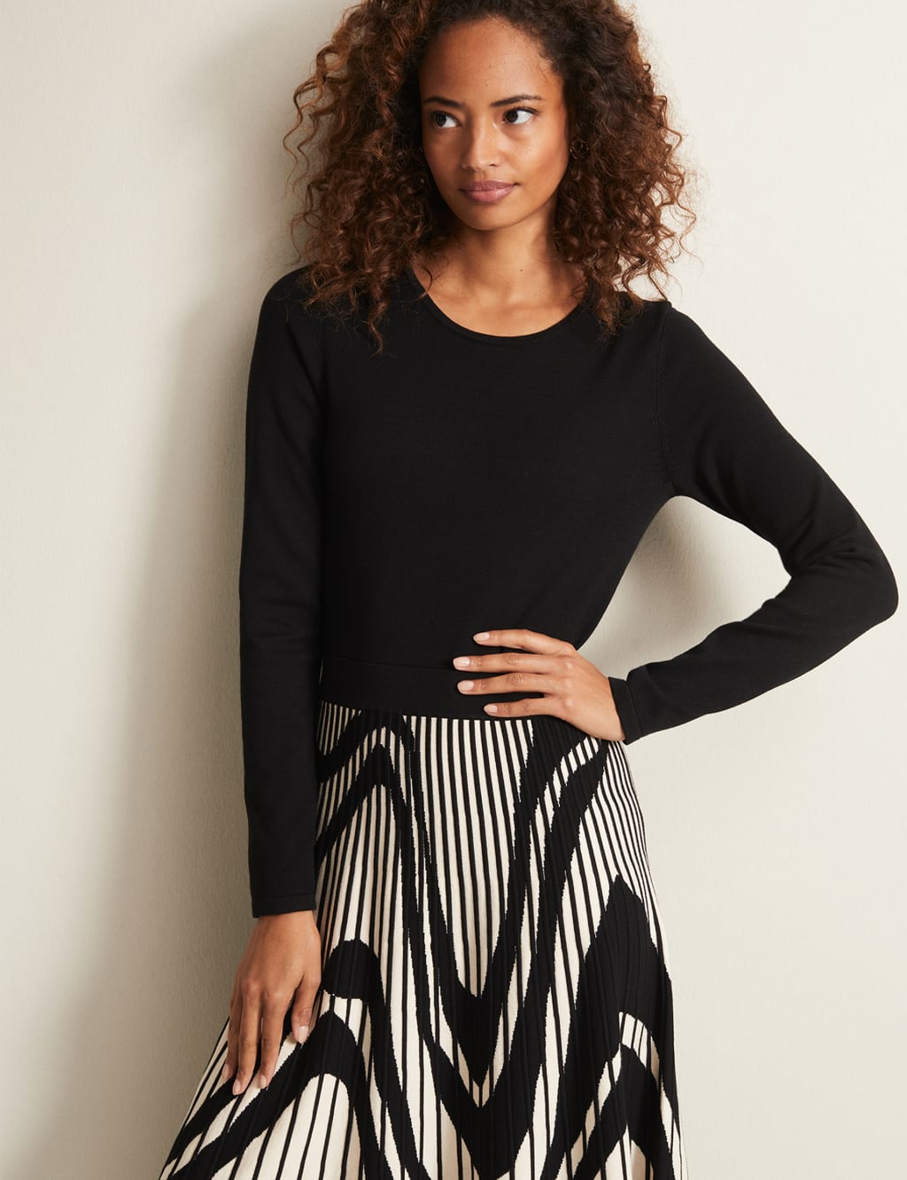 Knitted Jacquard Midi Waisted Dress image 5