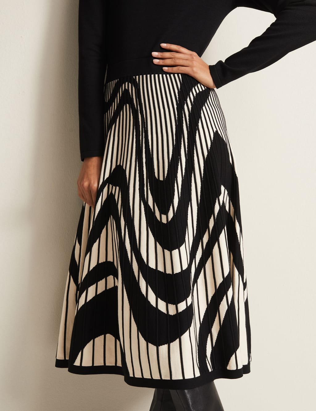 Knitted Jacquard Midi Waisted Dress image 6