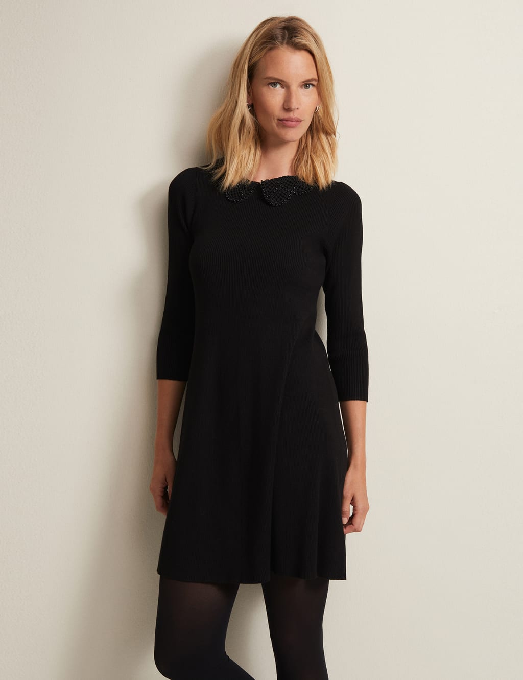 Knitted Ribbed Collared Mini Dress image 3