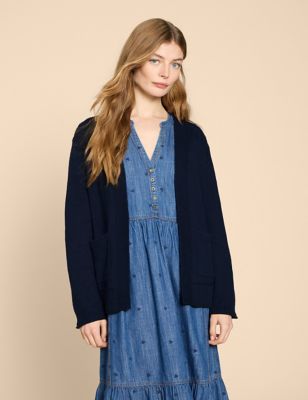 White Stuff Womens Cotton Rich Edge to Edge Relaxed Cardigan - M - Navy, Navy