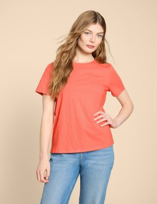 White Stuff Women's Pure Cotton T-Shirt - 6 - Orange, Orange,Teal