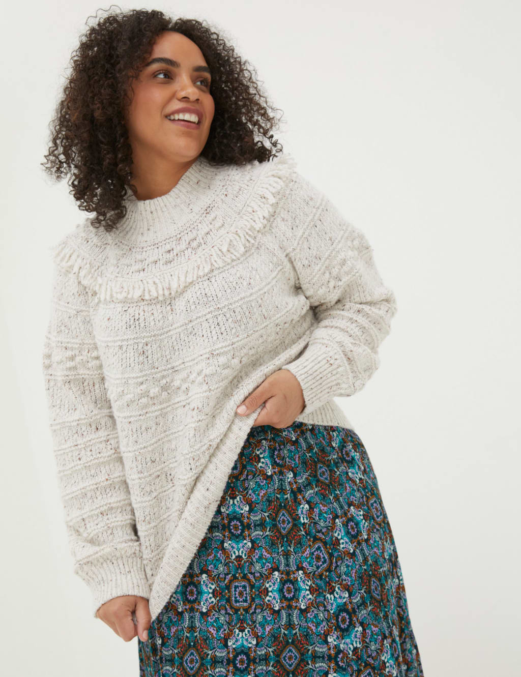 Wool Blend Textured Funnel Neck Jumper image 7