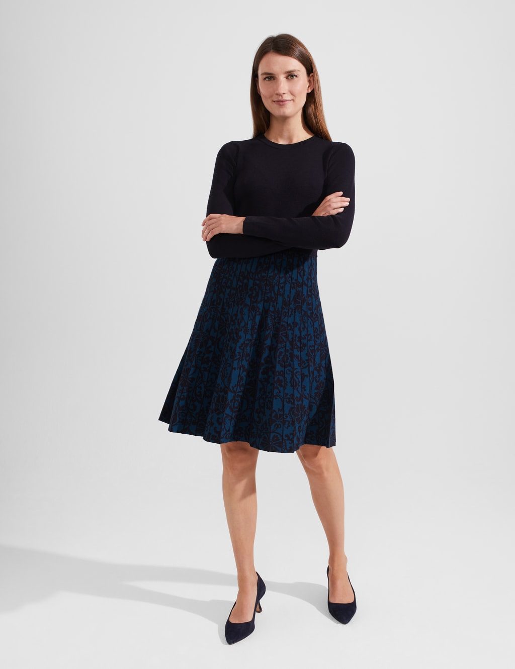 Floral Knitted Pleated Waisted Dress image 1