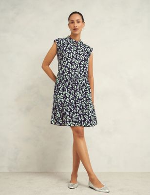 Hobbs Women's Linen Blend Floral Knee Length Shift Dress - 6 - Navy Mix, Navy Mix