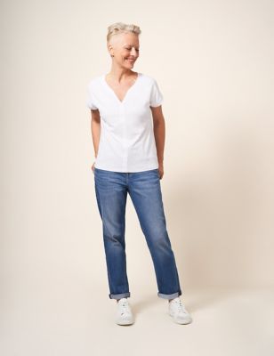 White Stuff Womens Relaxed Slim Fit Jeans with Tencel - 8 - Light Denim, Light Denim