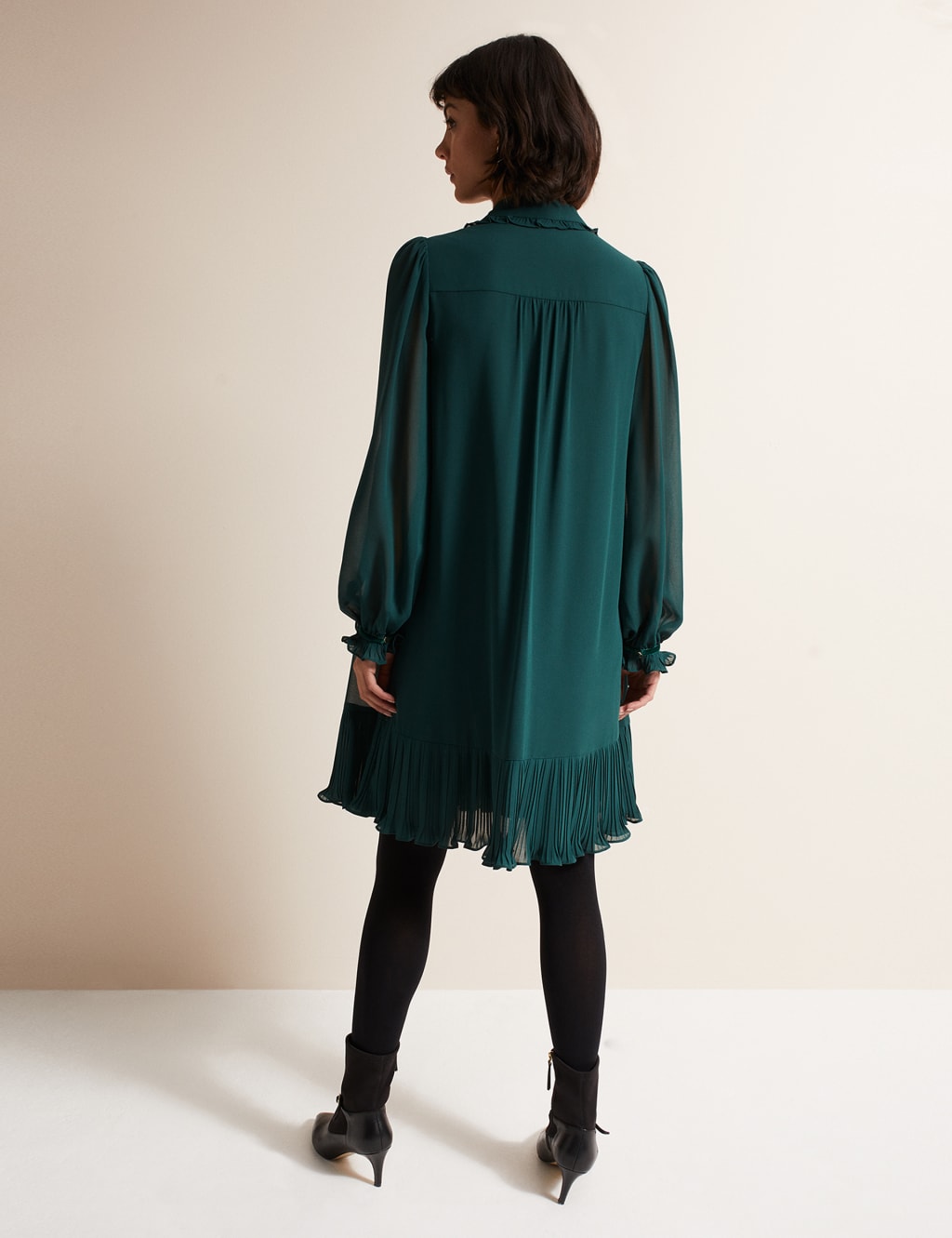 Collared Blouson Sleeve Mini Swing Dress image 3
