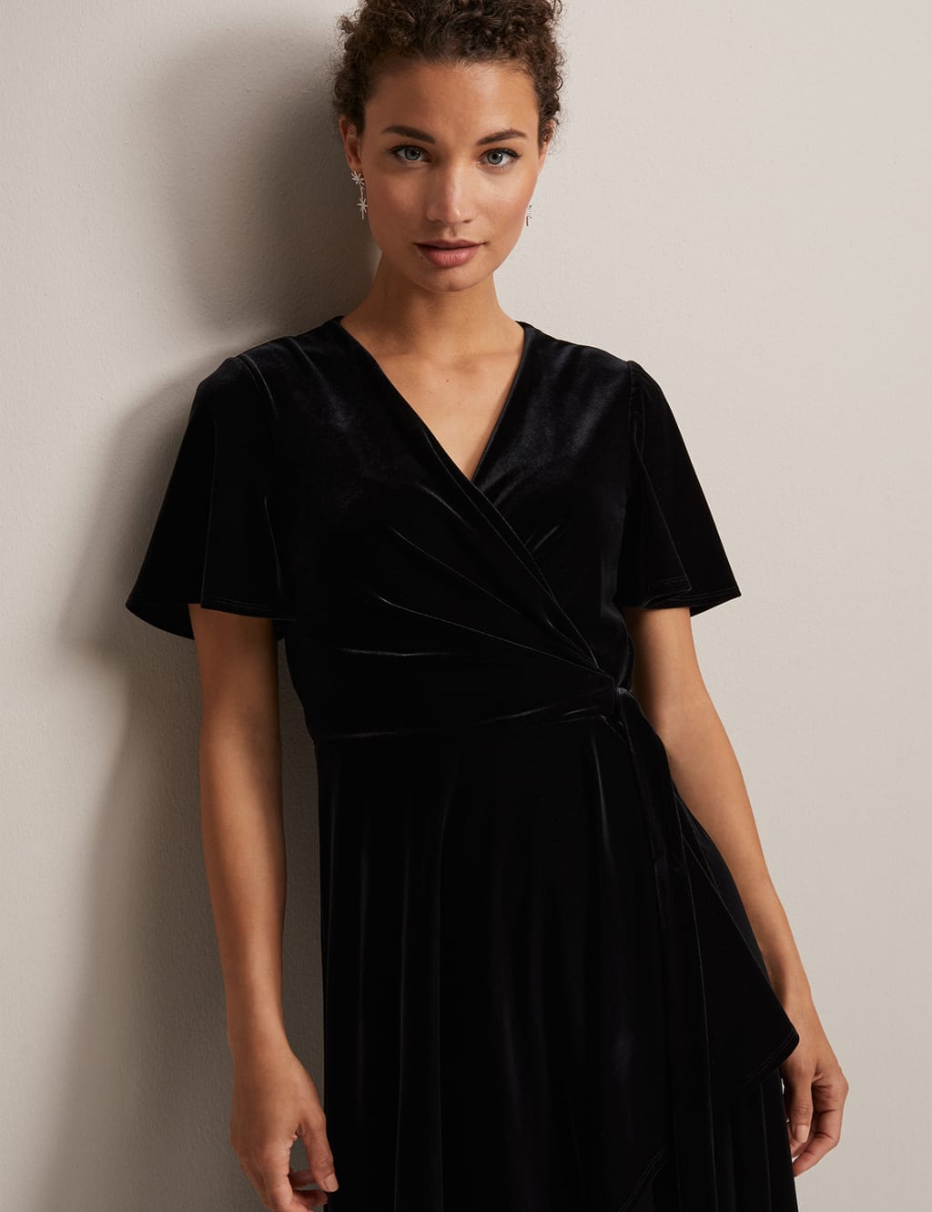 Velvet V-Neck Ruffle Midi Wrap Dress image 5