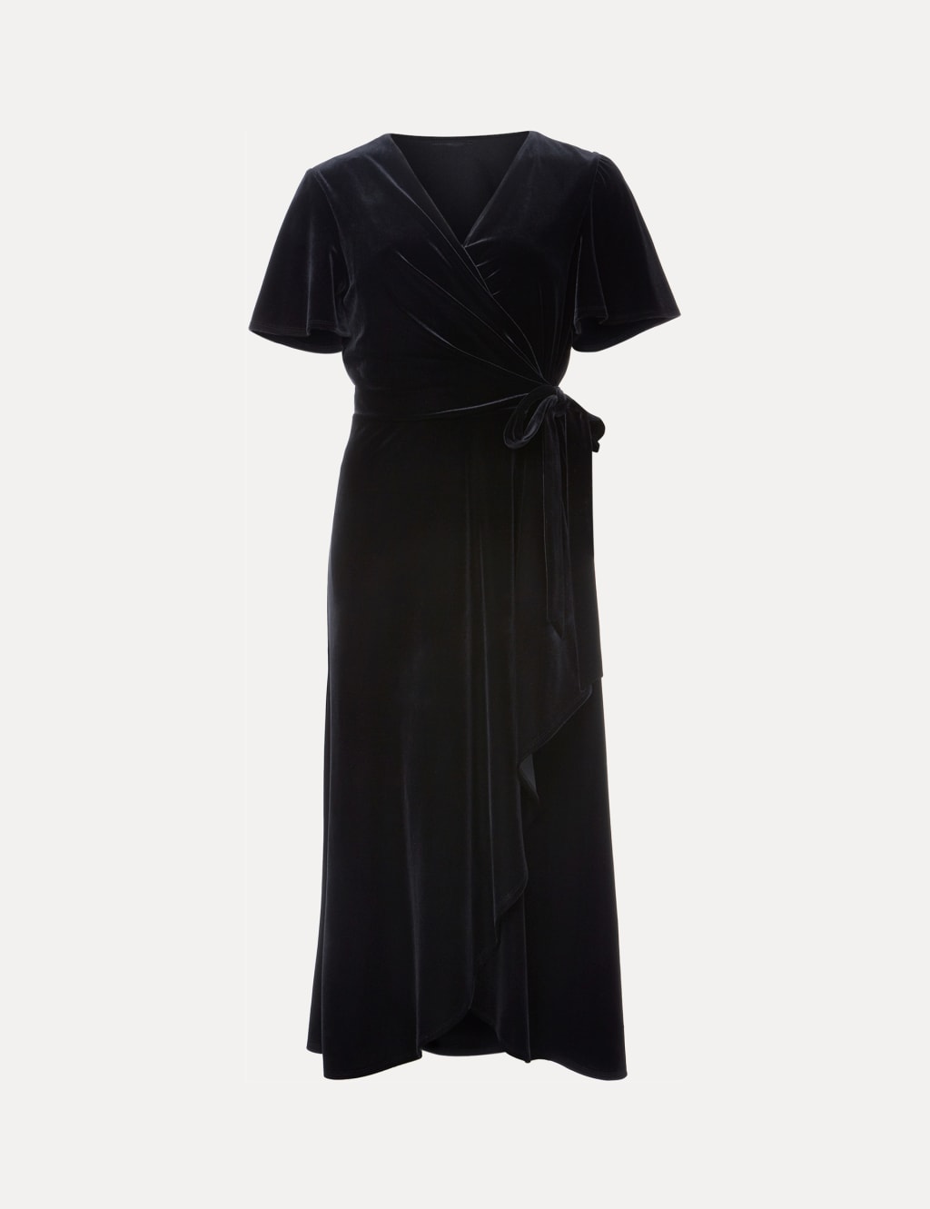 Velvet V-Neck Ruffle Midi Wrap Dress image 2