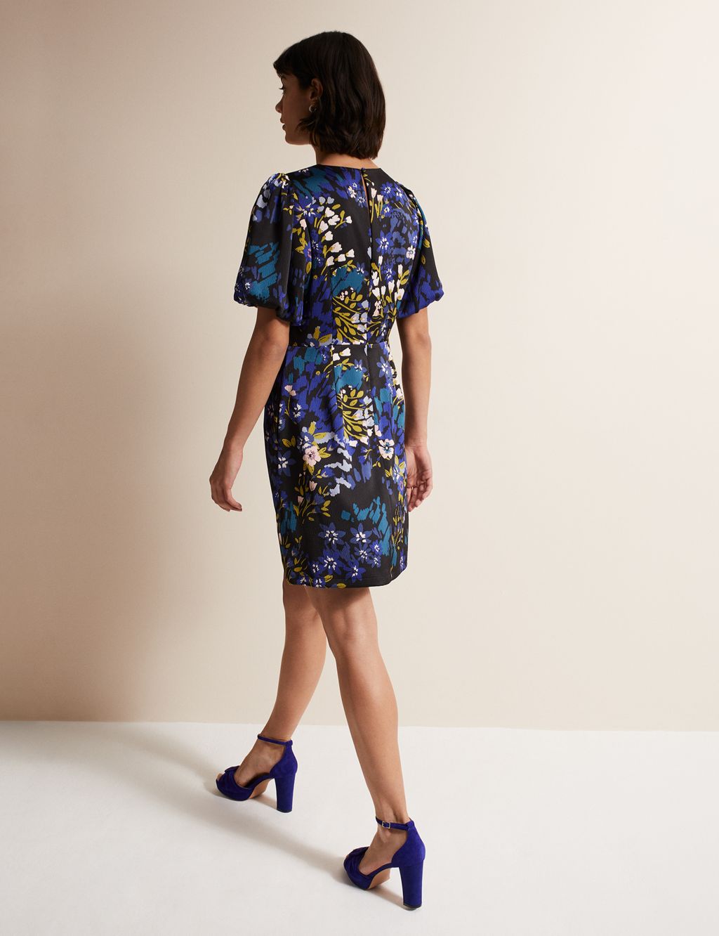 Floral Round Neck Mini Waisted Dress image 3