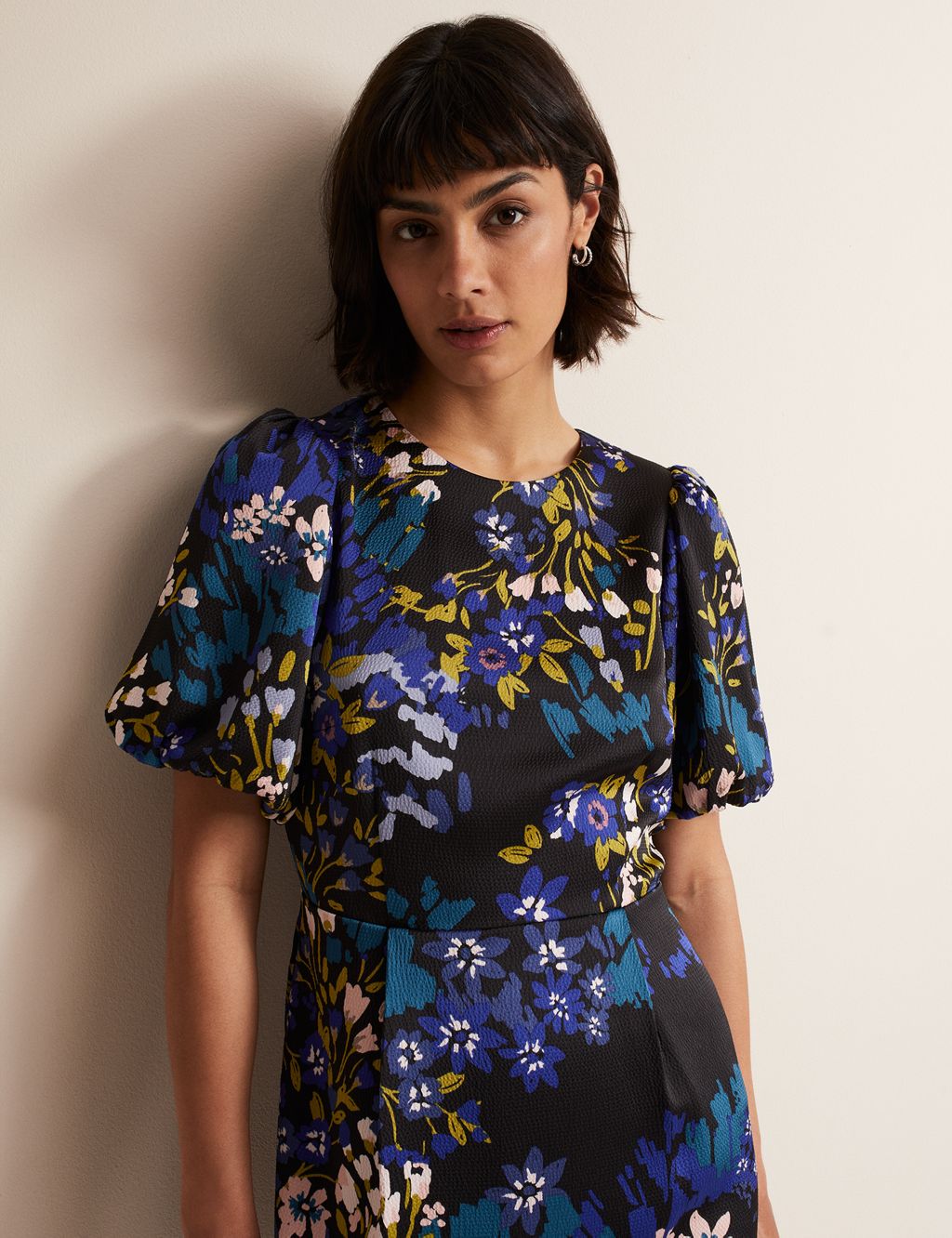 Floral Round Neck Mini Waisted Dress image 4