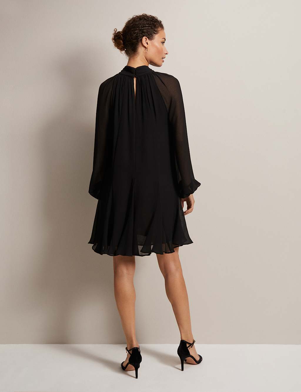 Round Neck Blouson Sleeve Mini Swing Dress image 3