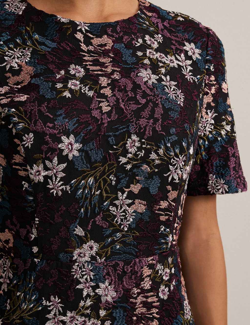 Floral Embroidered Knee Length Waisted Dress image 6