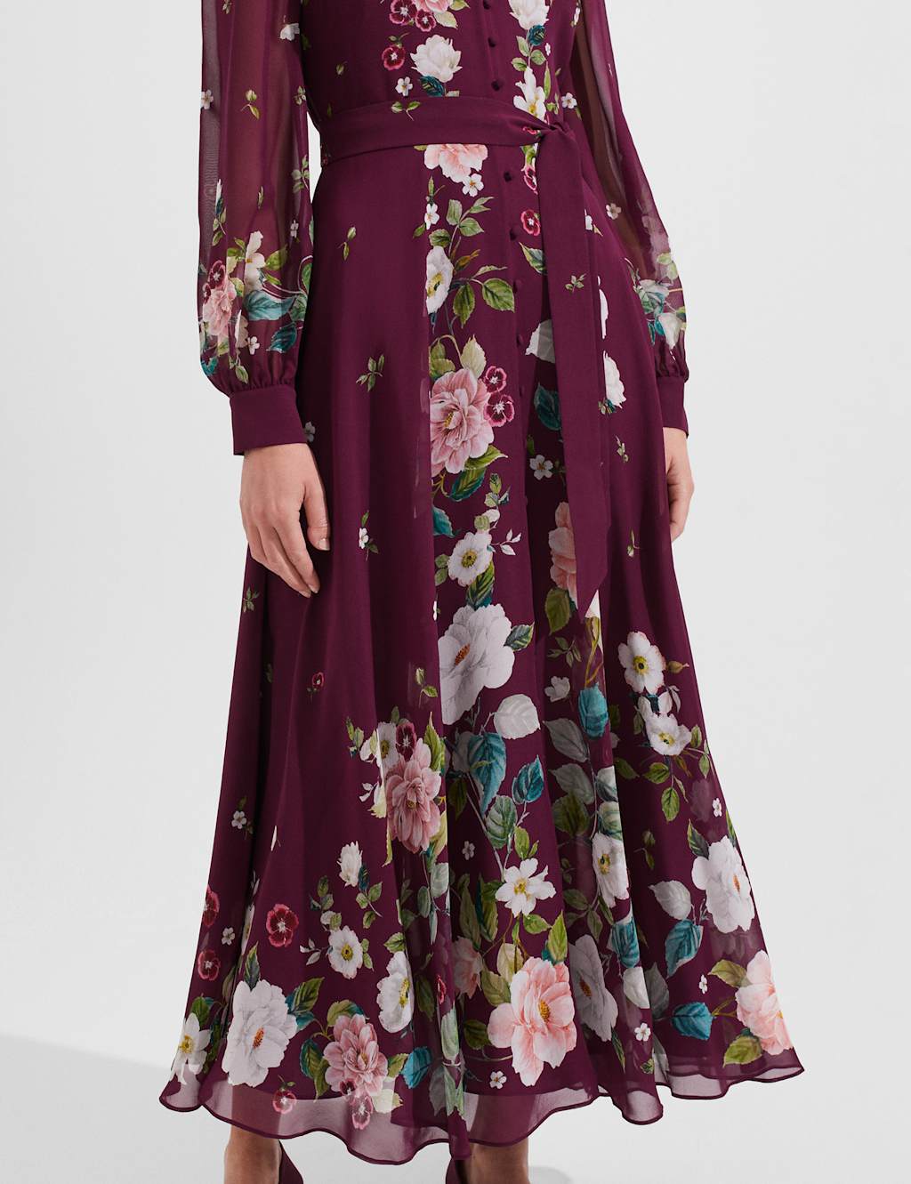 Pure Silk Floral Midaxi Waisted Dress image 4
