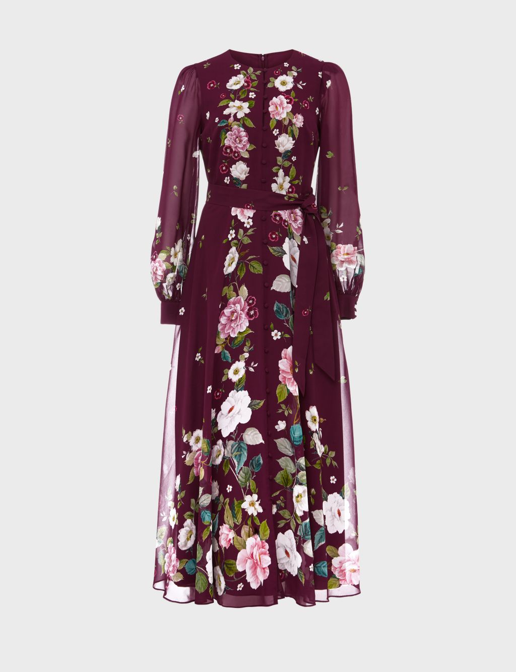 Pure Silk Floral Midaxi Waisted Dress image 2