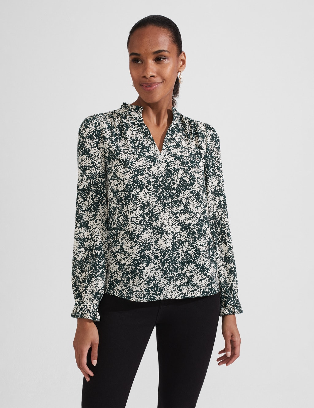 Printed V-Neck Frill Detail Blouse image 7