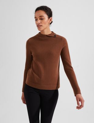 Hobbs Womens Wool Rich Crew Neck Jumper with Cashmere - Brown, Brown