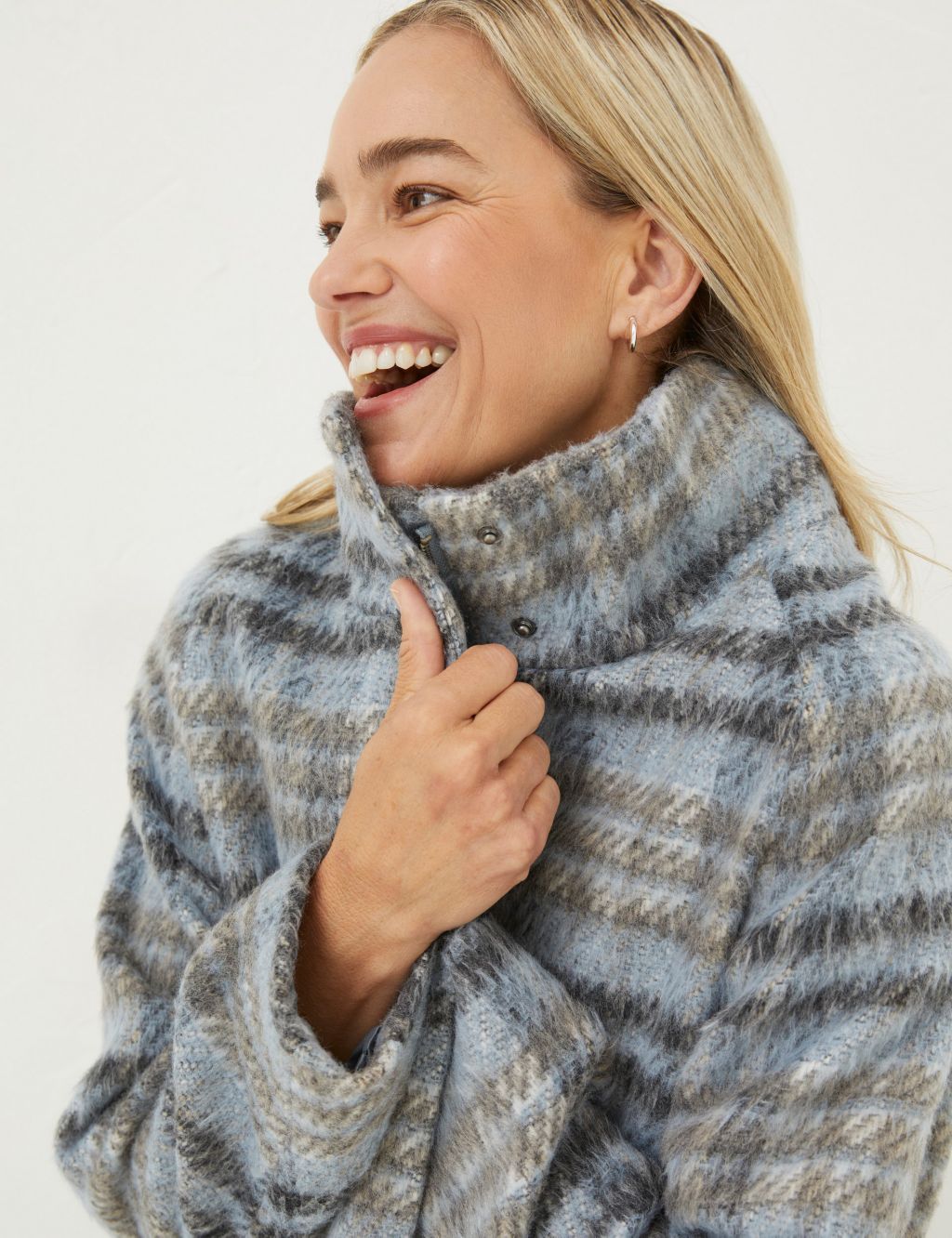 Wool Blend Checked Funnel Neck Coat image 4