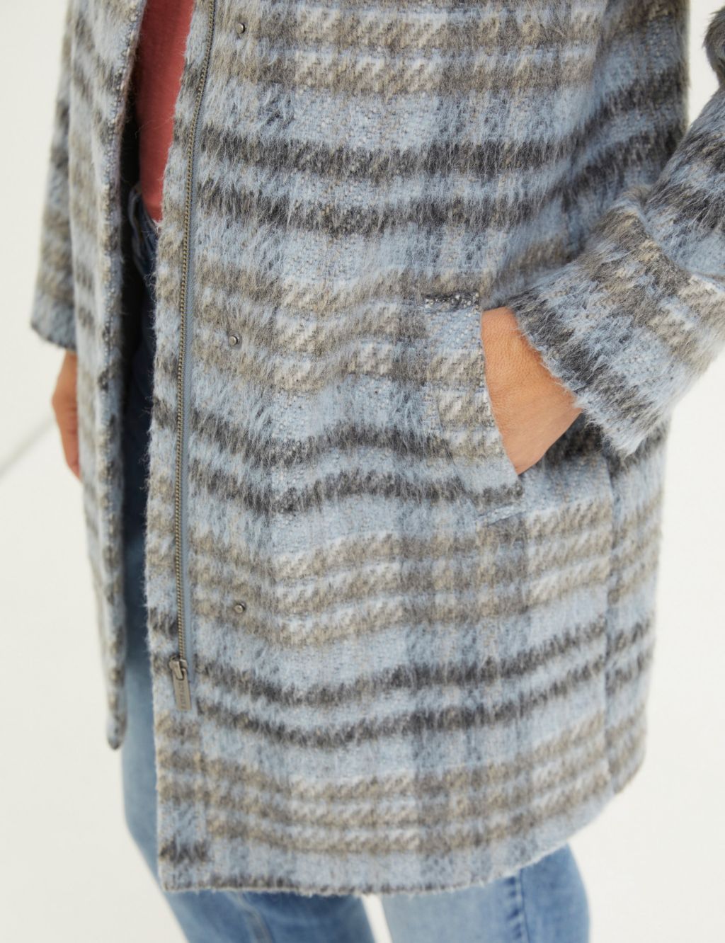 Wool Blend Checked Funnel Neck Coat image 5