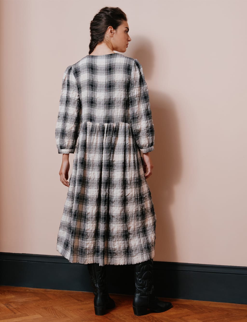 Checked Midi Smock Dress image 3