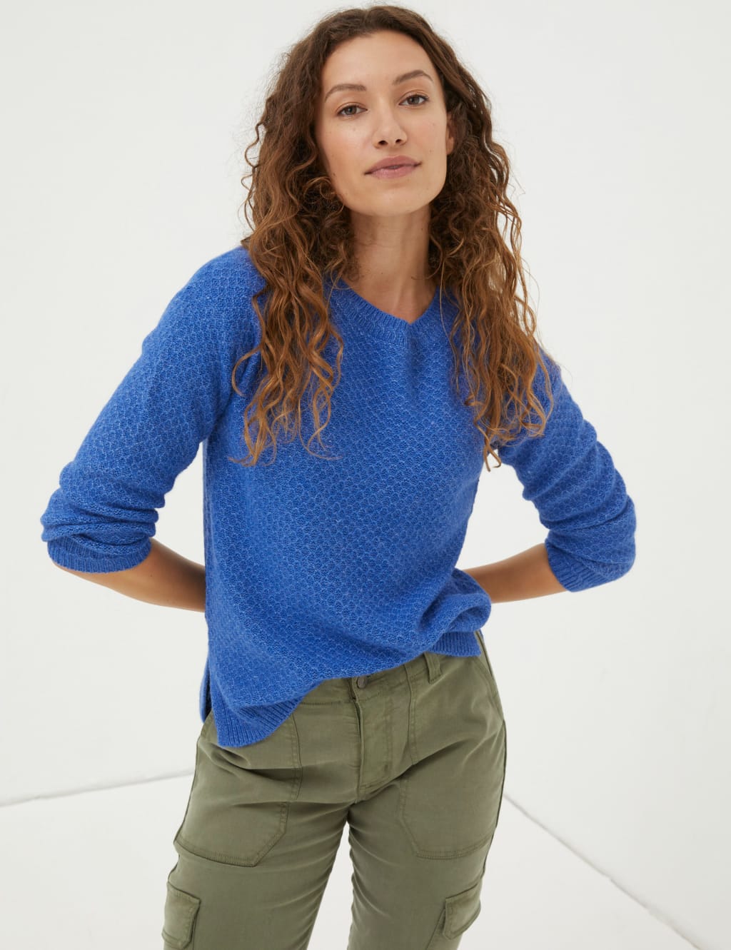 Textured Crew Neck Stepped Hem Jumper image 1