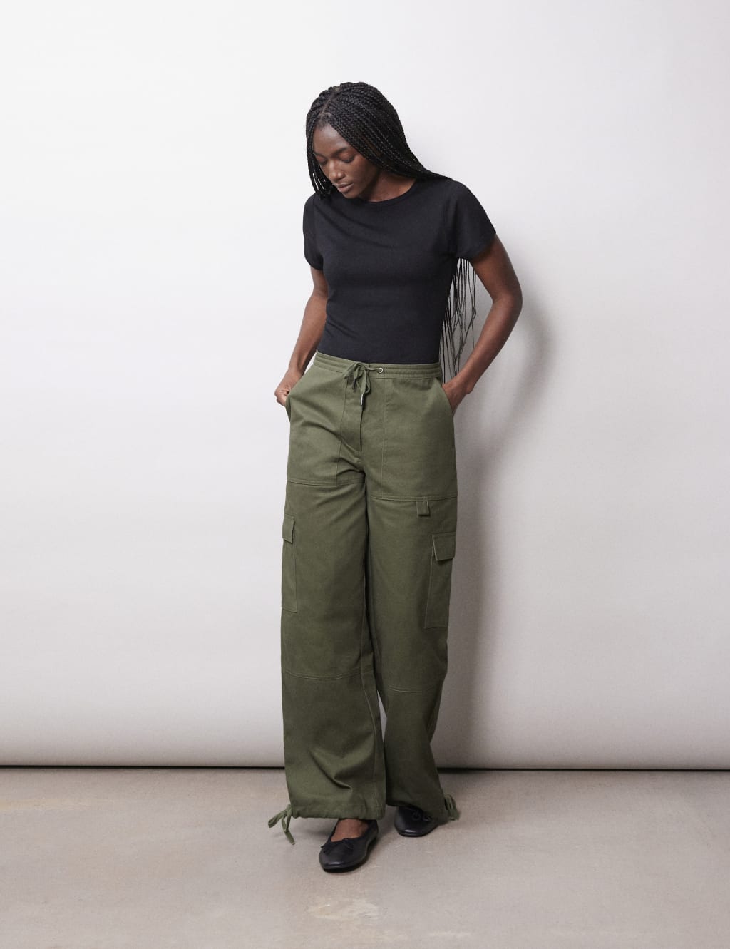 Twill Cargo Wide Leg Trousers