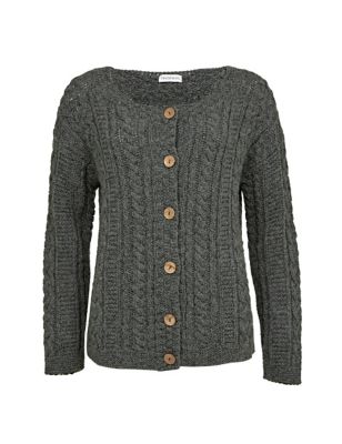 M&S Celtic & Co. Womens Pure Wool Cable Knit Crew Neck Cardigan