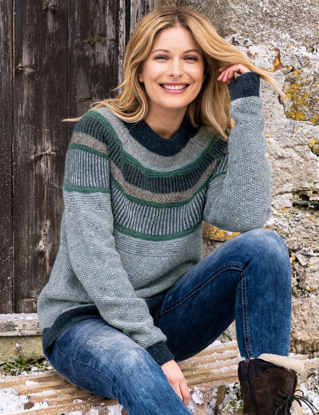 Pure Wool Striped Crew Neck Jumper image 2