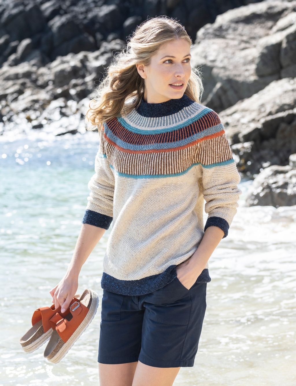 Pure Wool Striped Crew Neck Jumper image 1