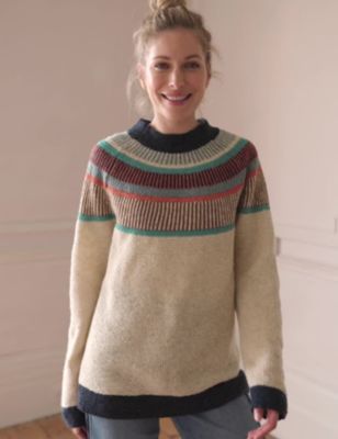 M&S Celtic & Co. Womens Pure Wool Striped Crew Neck Jumper